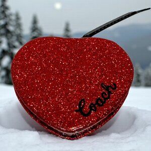 Coach red glitter heart mirror case (NWT)